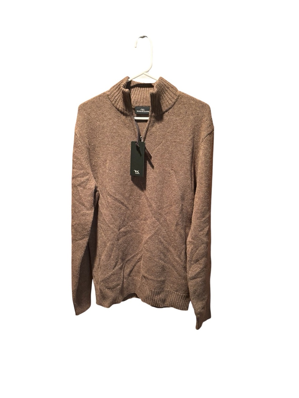 Rodd & Gunn Jacks Bay Knit Quarter Zip Lambs Wool Sweater Brown Small NWT flaw